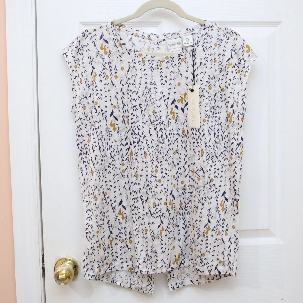 Rachel Zoe 100% Linen Floral Blouse (Large)